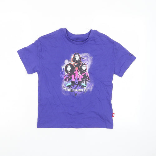 Marks and Spencer Girls Purple Cotton Basic T-Shirt Size 7-8 Years Crew Neck Pullover - Marvel