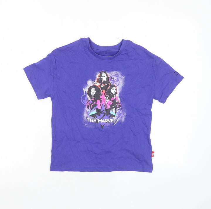 Marks and Spencer Girls Purple Cotton Basic T-Shirt Size 7-8 Years Crew Neck Pullover - Marvel