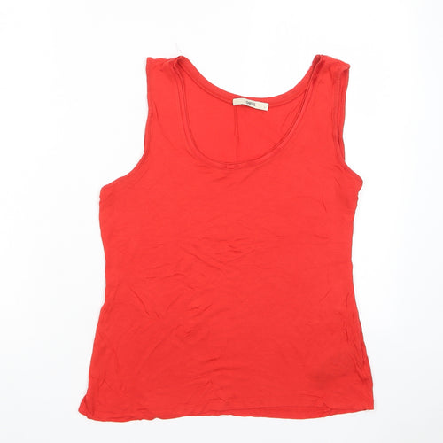 Oasis Womens Red Viscose Basic T-Shirt Size L Scoop Neck