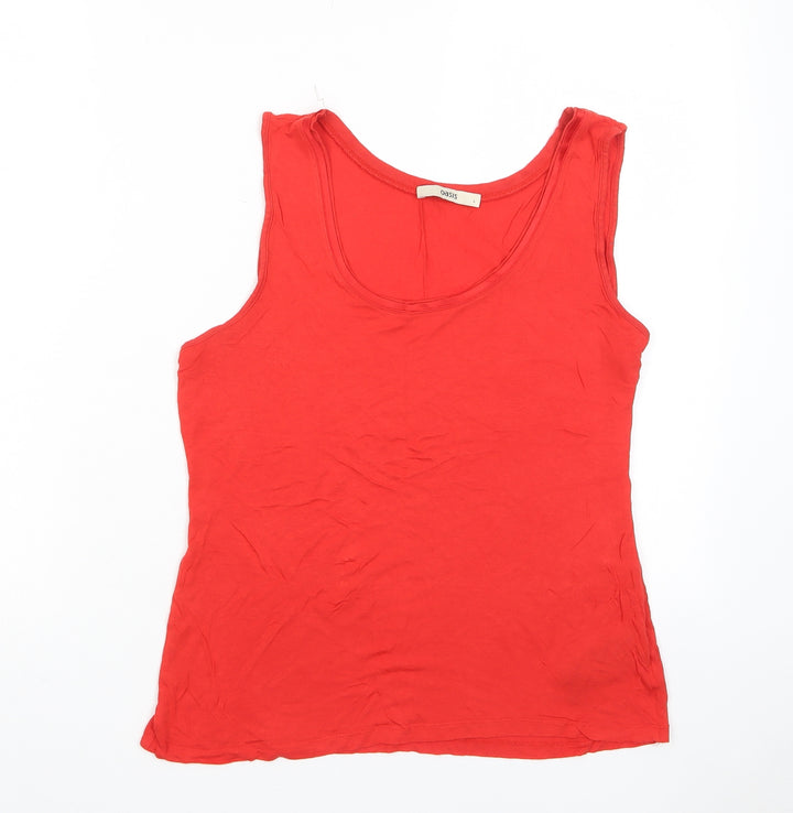 Oasis Womens Red Viscose Basic T-Shirt Size L Scoop Neck