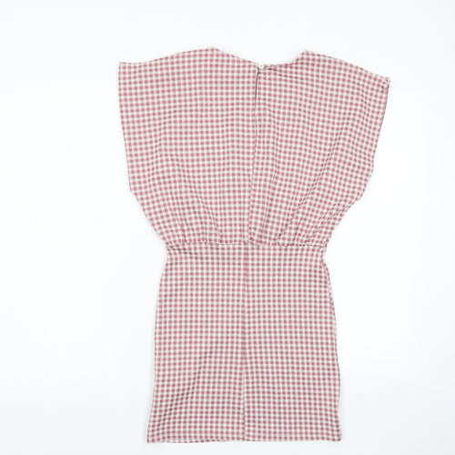 Zara Womens Pink Plaid Cotton A-Line Size S Crew Neck Button