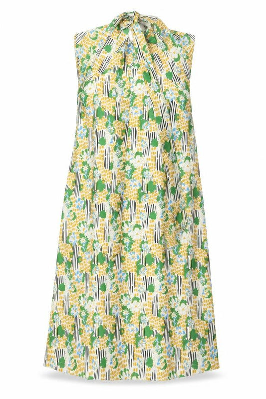 Front view of Zara women’s multicoloured geometric polyester a-line, size S, off the shoulder pullover