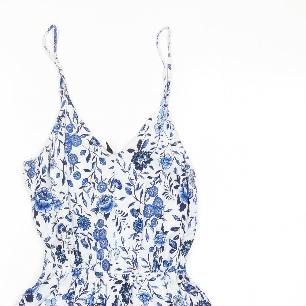 H&M Womens Blue Floral Viscose Playsuit One-Piece Size 6 Pullover