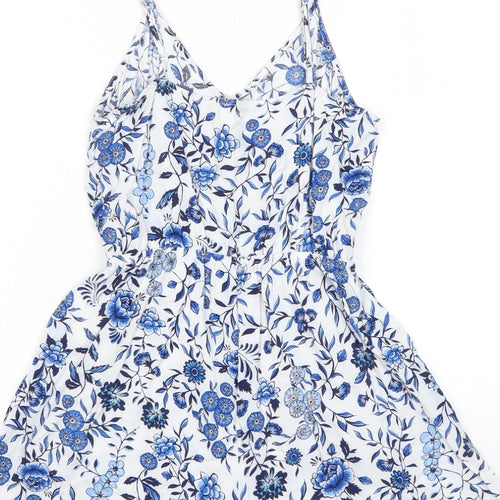 H&M Womens Blue Floral Viscose Playsuit One-Piece Size 6 Pullover