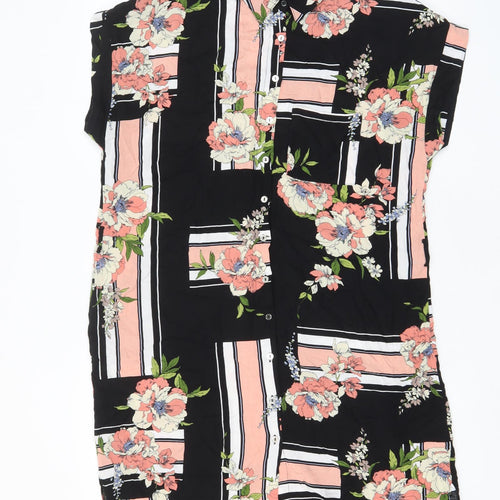 Dorothy Perkins Womens Black Floral Viscose Shirt Dress Size 12 Collared Button