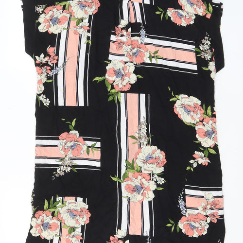 Dorothy Perkins Womens Black Floral Viscose Shirt Dress Size 12 Collared Button