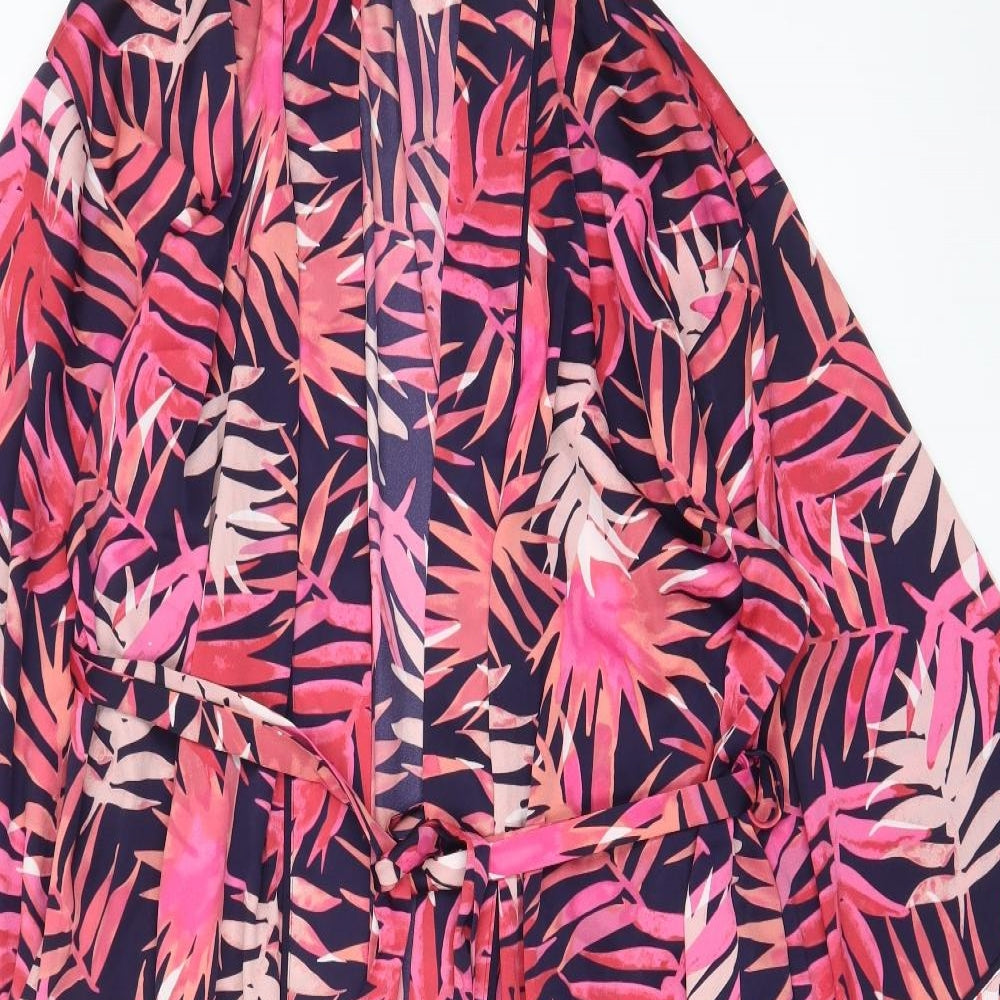 John Lewis Womens Pink Geometric Polyester Top Gown Size L - Tie Front