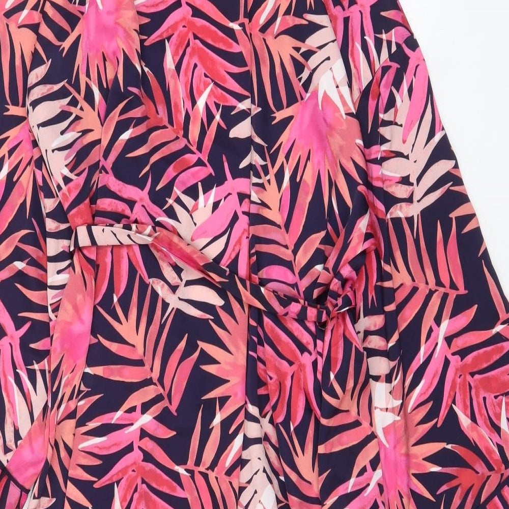 John Lewis Womens Pink Geometric Polyester Top Gown Size L - Tie Front