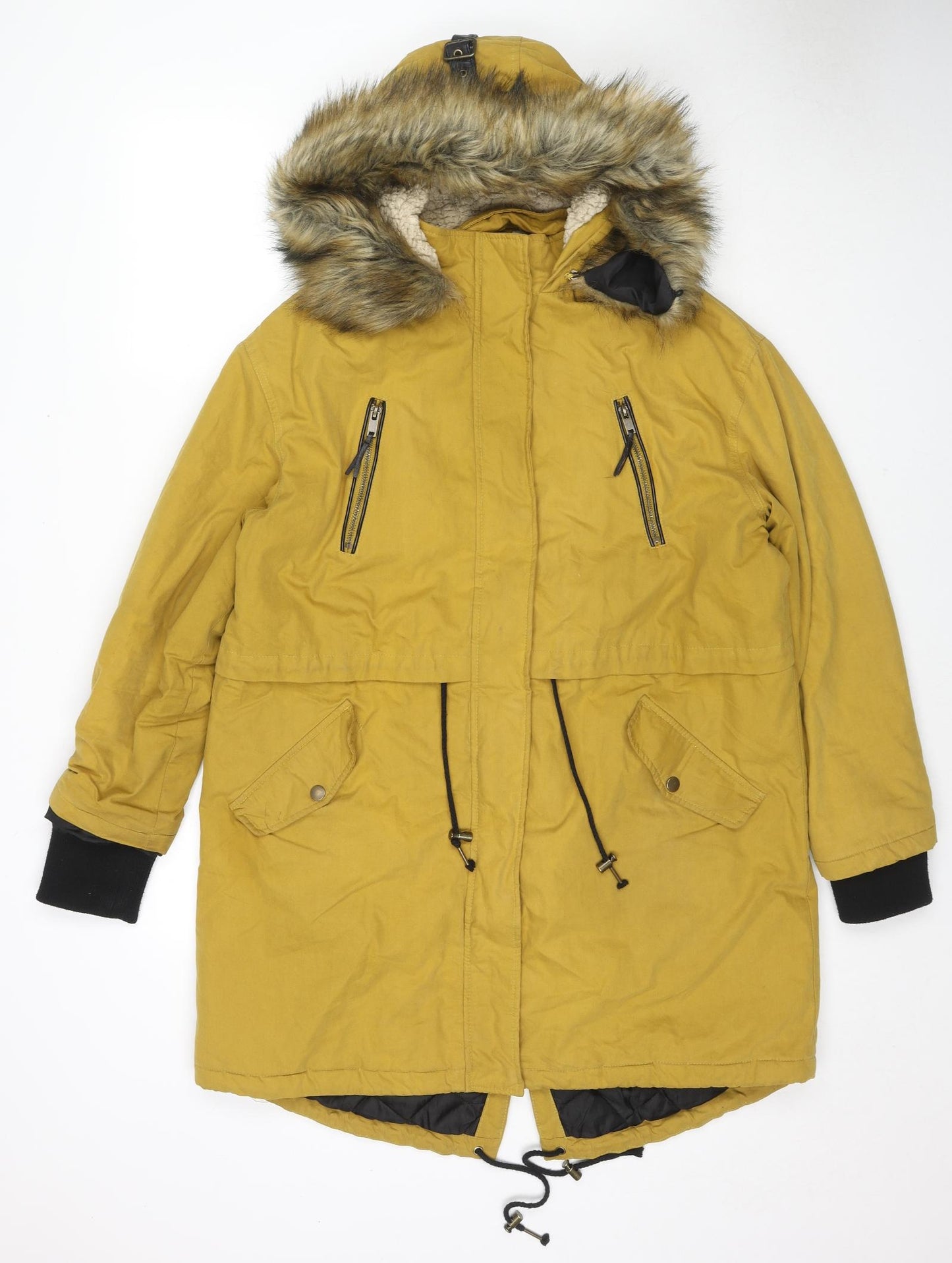 Debenhams Womens Yellow Parka Jacket Size 12 Zip