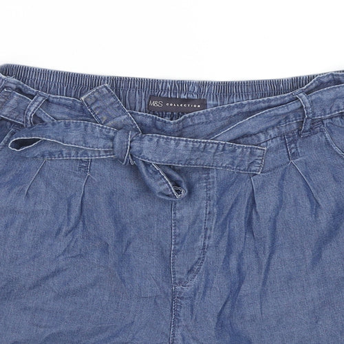 Marks and Spencer Womens Blue Lyocell Mom Shorts Size 12 L5 in Regular Drawstring
