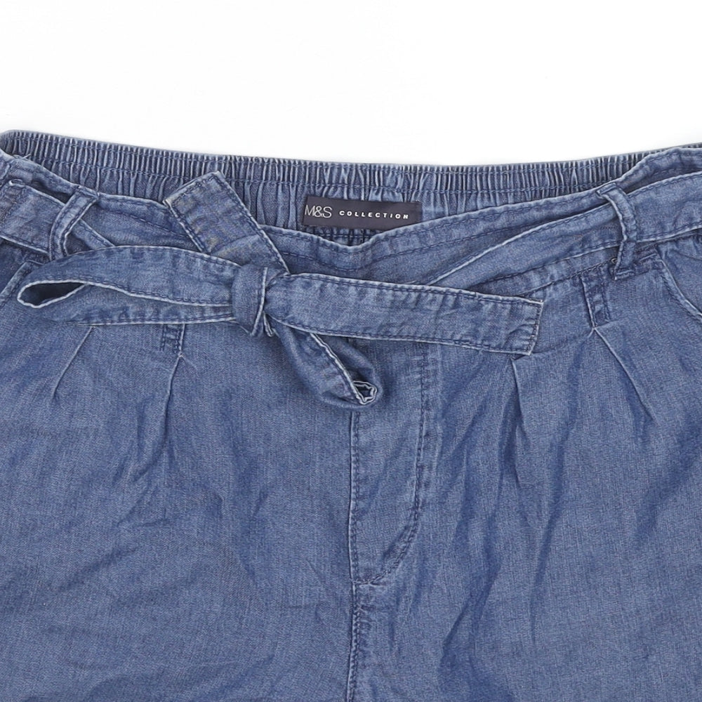 Marks and Spencer Womens Blue Lyocell Mom Shorts Size 12 L5 in Regular Drawstring