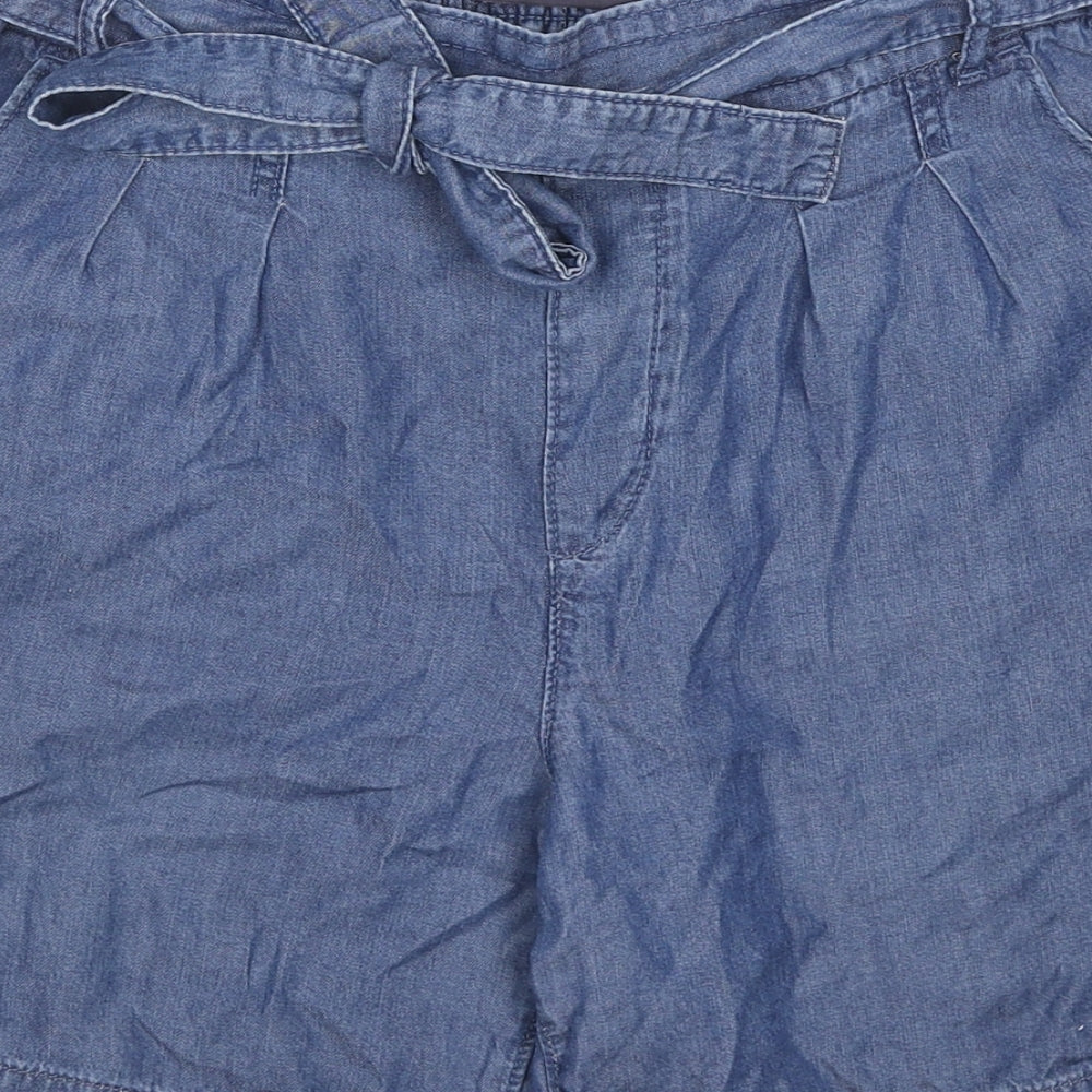 Marks and Spencer Womens Blue Lyocell Mom Shorts Size 12 L5 in Regular Drawstring