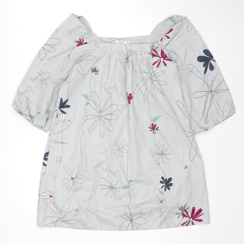 VILA Womens Grey Floral Polyester Tunic Blouse Size M Square Neck