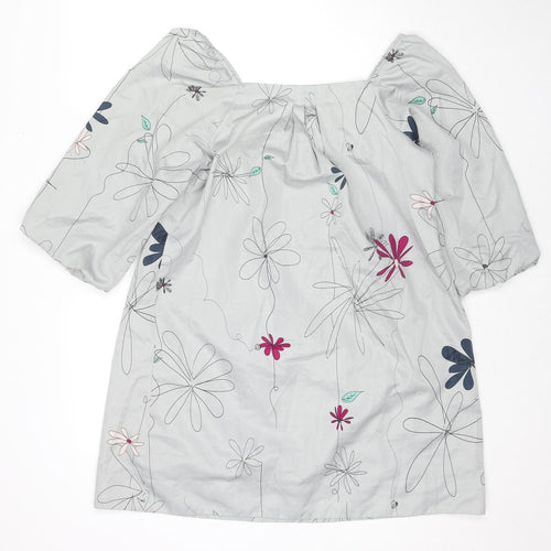 VILA Womens Grey Floral Polyester Tunic Blouse Size M Square Neck