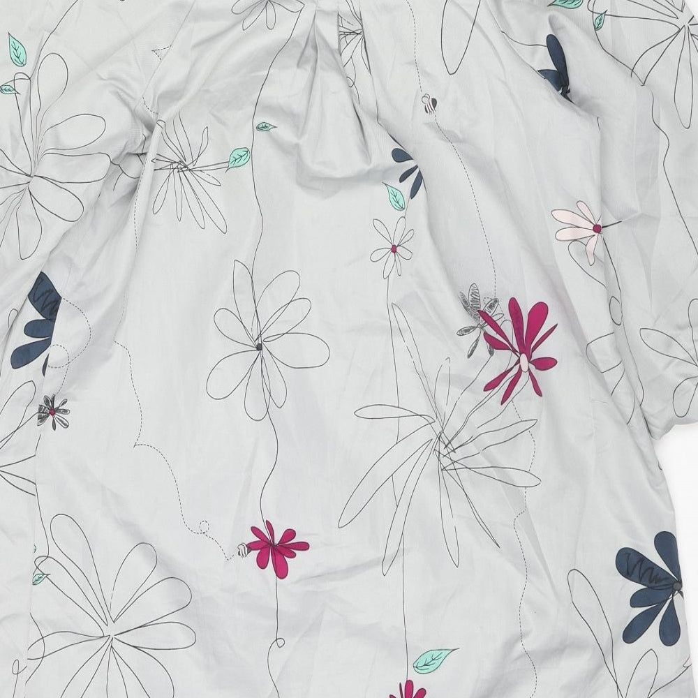 VILA Womens Grey Floral Polyester Tunic Blouse Size M Square Neck