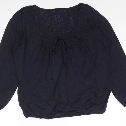 M&Co Womens Blue Paisley Polyester Basic Blouse Size 16 Scoop Neck