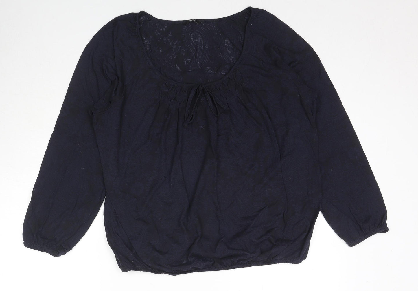 M&Co Womens Blue Paisley Polyester Basic Blouse Size 16 Scoop Neck