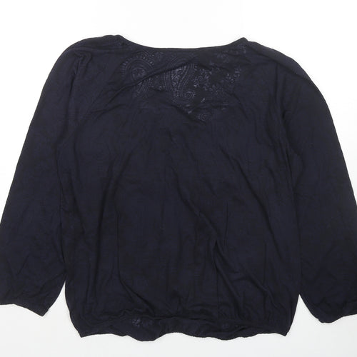 M&Co Womens Blue Paisley Polyester Basic Blouse Size 16 Scoop Neck