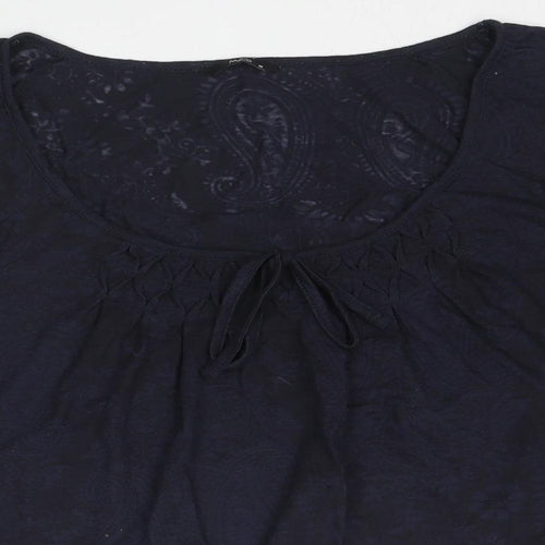 M&Co Womens Blue Paisley Polyester Basic Blouse Size 16 Scoop Neck
