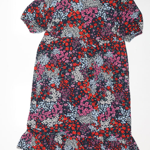 Wallis Womens Multicoloured Floral Viscose Fit & Flare Size 20 V-Neck Pullover