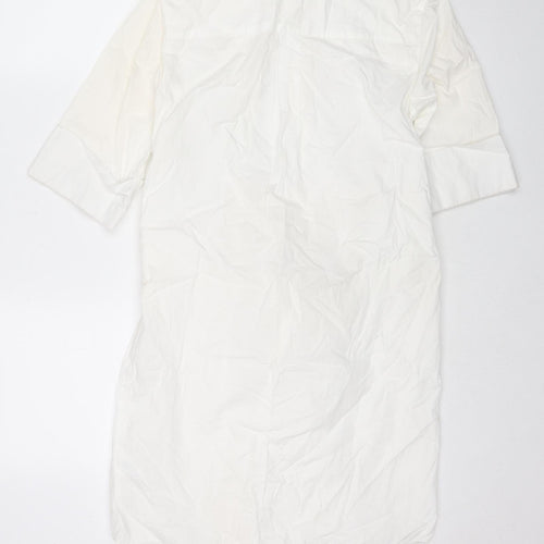 Warehouse Womens White Cotton Shirt Dress Size 10 Collared Button - Belted