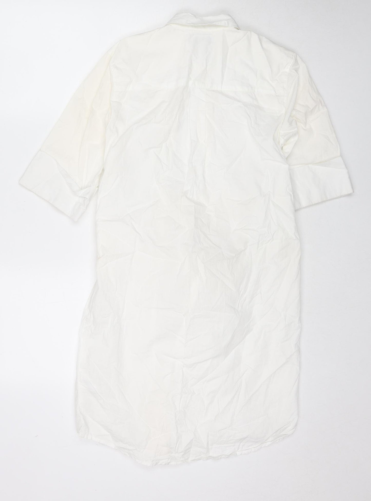 Warehouse Womens White Cotton Shirt Dress Size 10 Collared Button - Belted