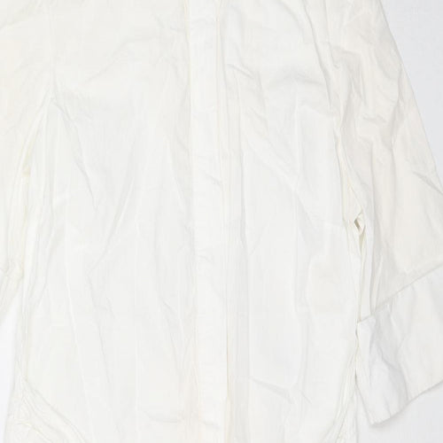 Warehouse Womens White Cotton Shirt Dress Size 10 Collared Button - Belted