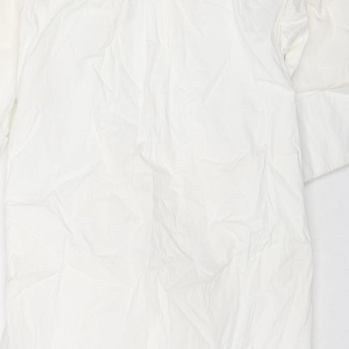 Warehouse Womens White Cotton Shirt Dress Size 10 Collared Button - Belted
