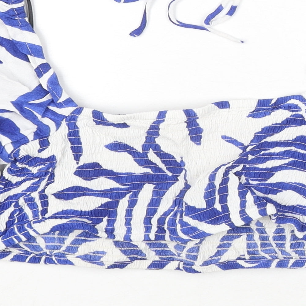 H&M Womens Blue Floral Viscose Cropped Blouse Size M Square Neck - Shirred