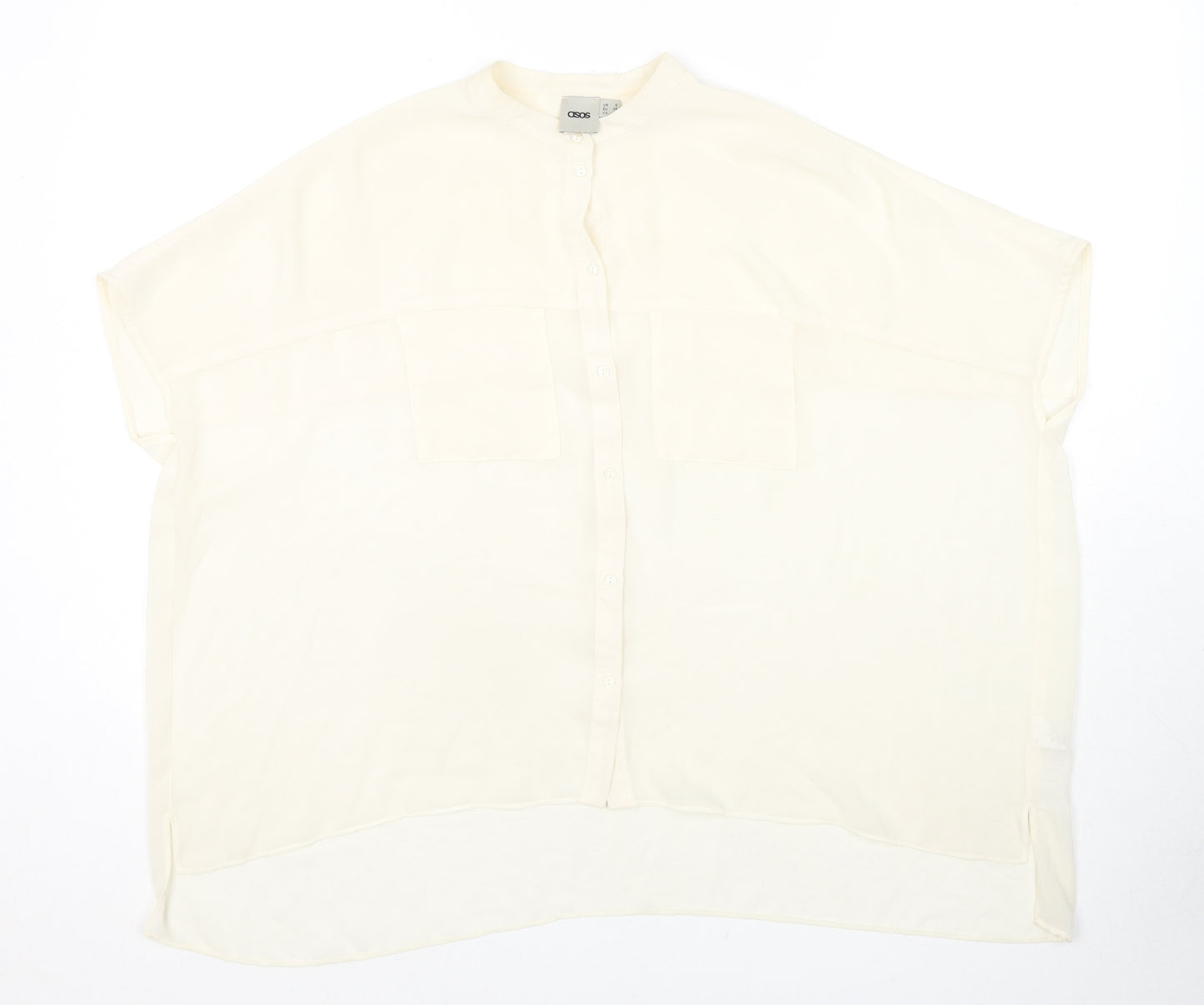 ASOS Womens Ivory Polyester Basic Button-Up Size 6 Round Neck - Sheer