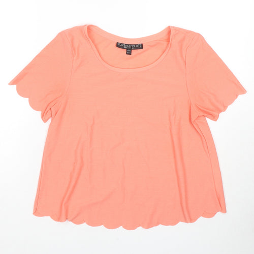Topshop Womens Orange Polyester Basic T-Shirt Size 8 Round Neck