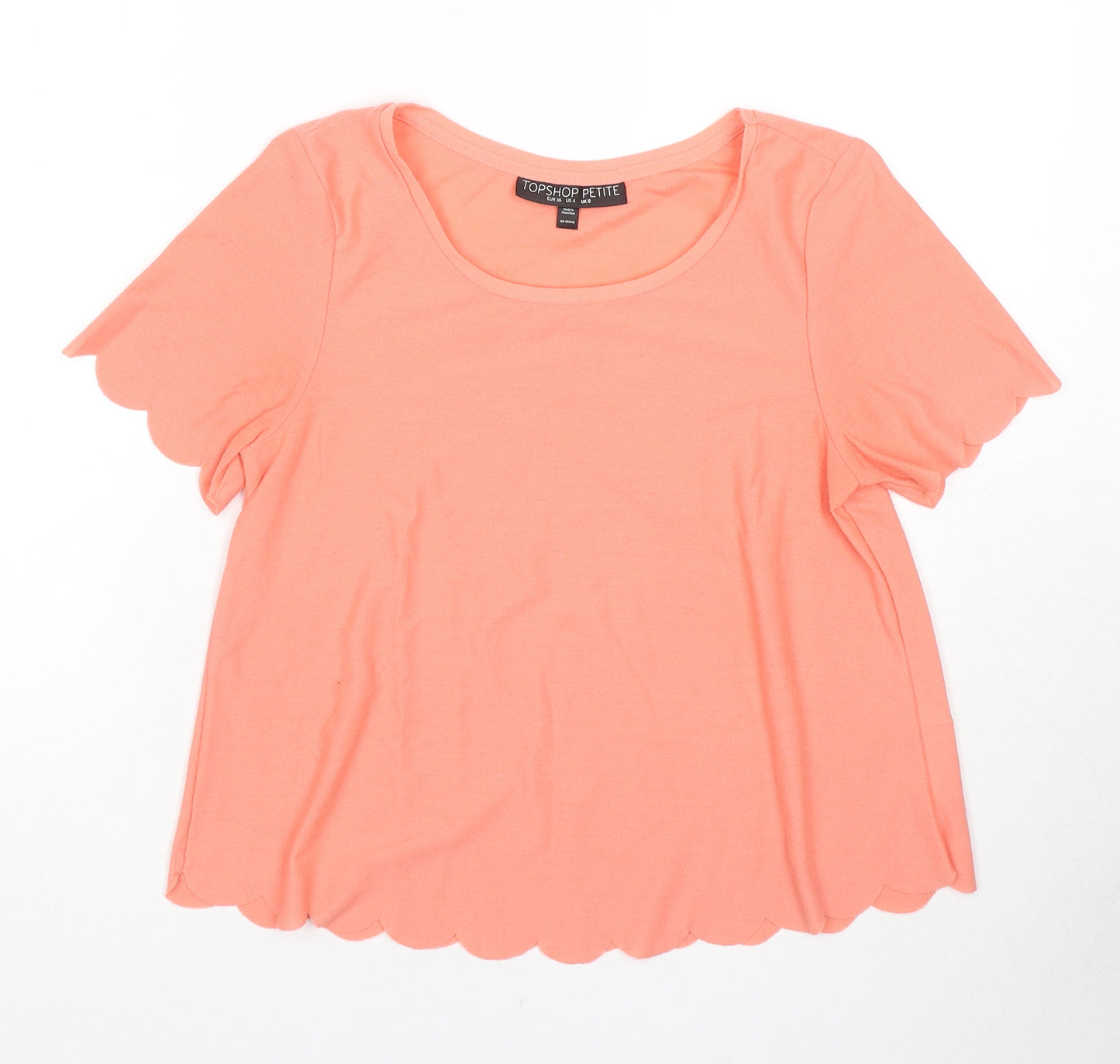 Topshop Womens Orange Polyester Basic T-Shirt Size 8 Round Neck