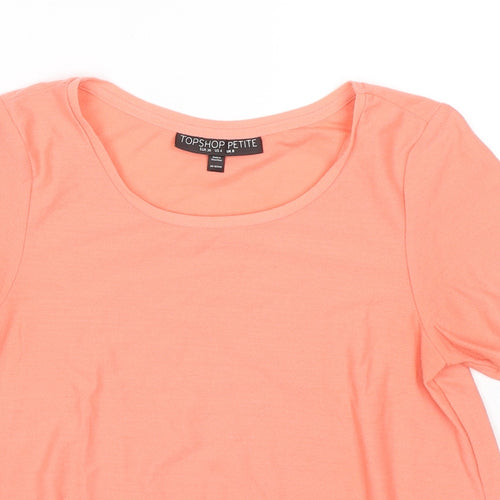 Topshop Womens Orange Polyester Basic T-Shirt Size 8 Round Neck