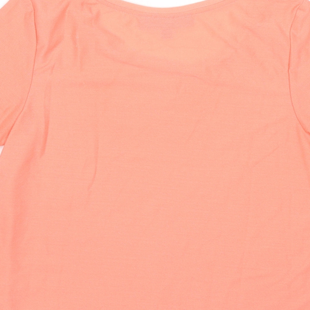 Topshop Womens Orange Polyester Basic T-Shirt Size 8 Round Neck