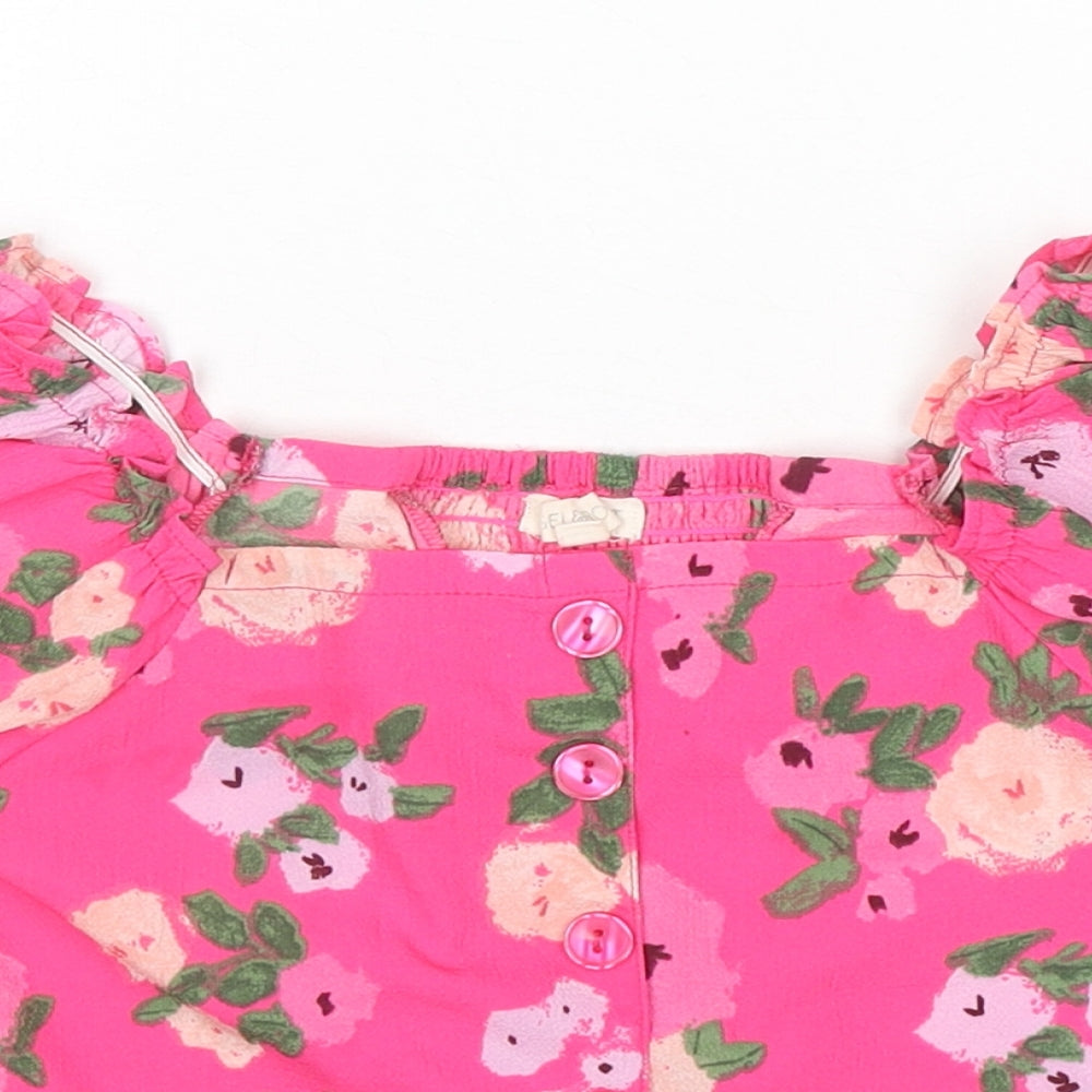 Angel & Rocket Girls Pink Floral Polyester Basic Blouse Size 8 Years Square Neck Pullover - Button Detail