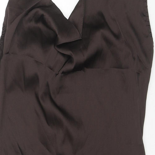 PARISIAN SIGNATURE Womens Brown Polyester Slip Dress Size 12 Cowl Neck Zip