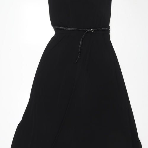 Cristina B. Womens Black Polyester Maxi Size S Round Neck Pullover - Belted