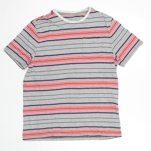 Marks and Spencer Mens Multicoloured Striped Cotton T-Shirt Size L Round Neck