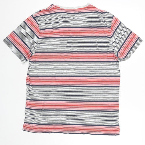 Marks and Spencer Mens Multicoloured Striped Cotton T-Shirt Size L Round Neck