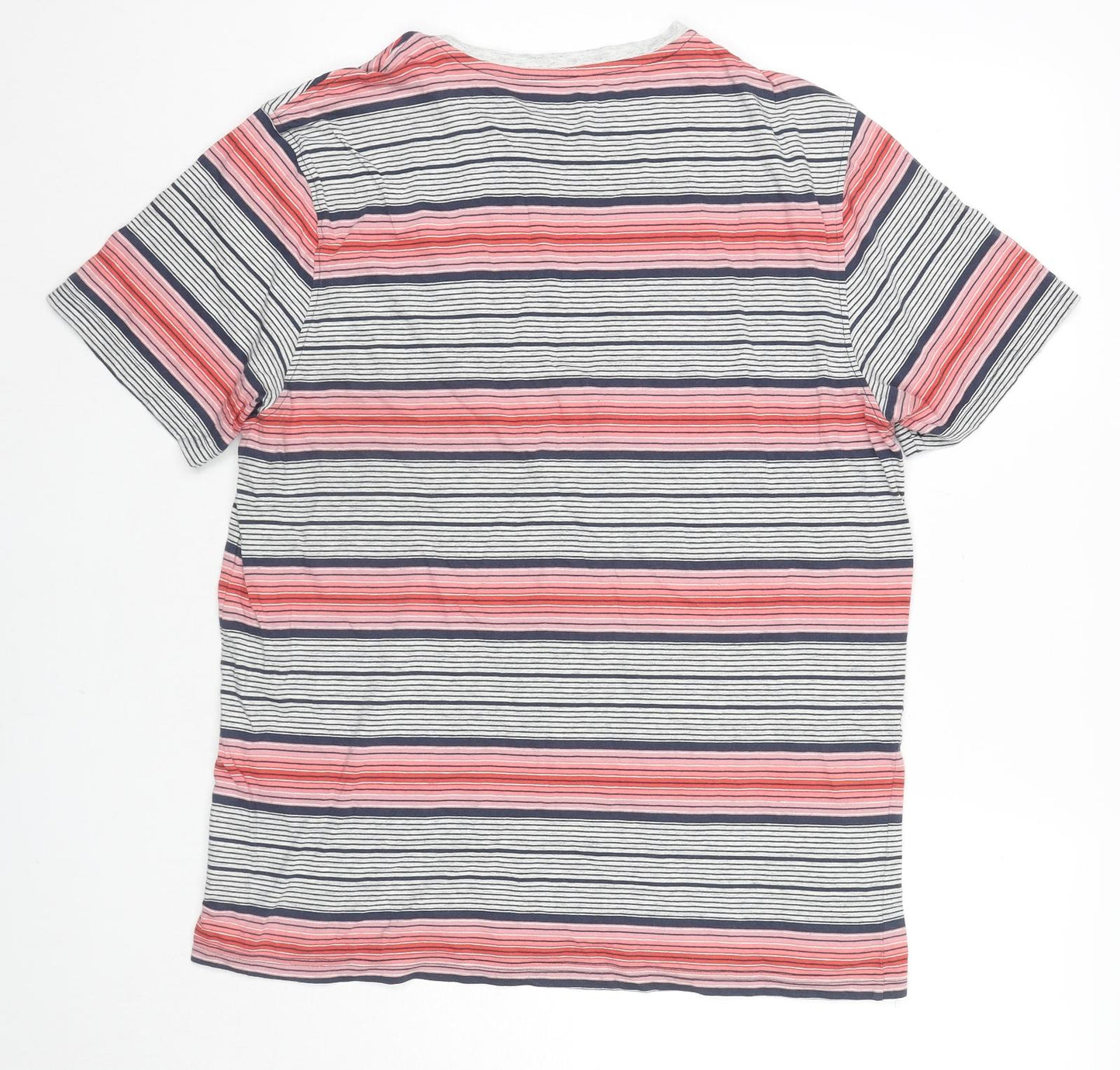 Marks and Spencer Mens Multicoloured Striped Cotton T-Shirt Size L Round Neck