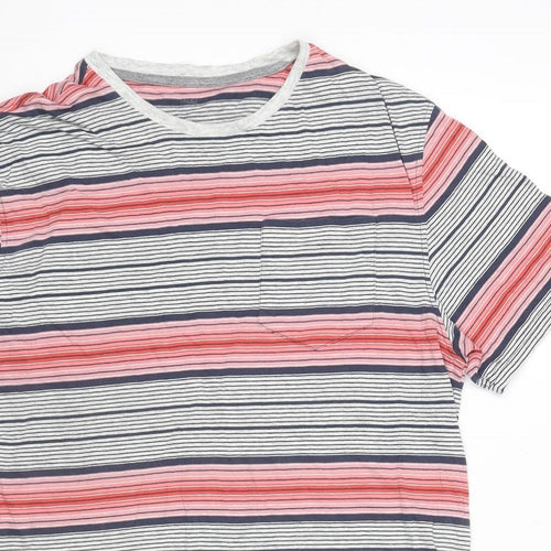 Marks and Spencer Mens Multicoloured Striped Cotton T-Shirt Size L Round Neck