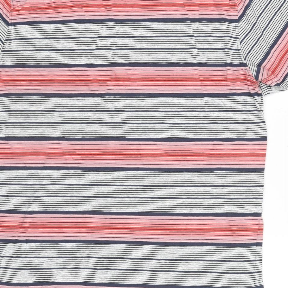 Marks and Spencer Mens Multicoloured Striped Cotton T-Shirt Size L Round Neck
