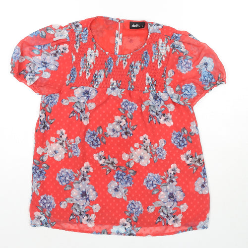 Dotti Womens Red Polka Dot Polyester Basic Blouse Size 8 Round Neck - Flowers