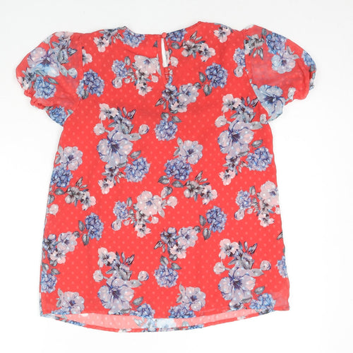 Dotti Womens Red Polka Dot Polyester Basic Blouse Size 8 Round Neck - Flowers