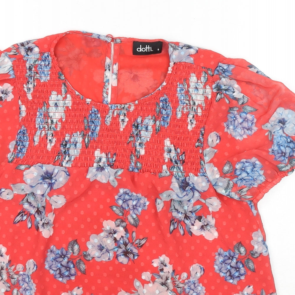 Dotti Womens Red Polka Dot Polyester Basic Blouse Size 8 Round Neck - Flowers