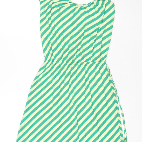 Ella Moss Womens Green Striped Polyester Tank Dress Size S V-Neck Pullover - Glitter