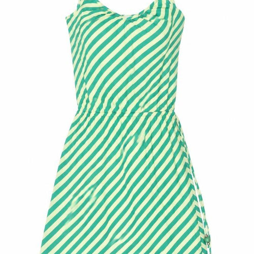 Ella Moss Womens Green Striped Polyester Tank Dress Size S V-Neck Pullover - Glitter