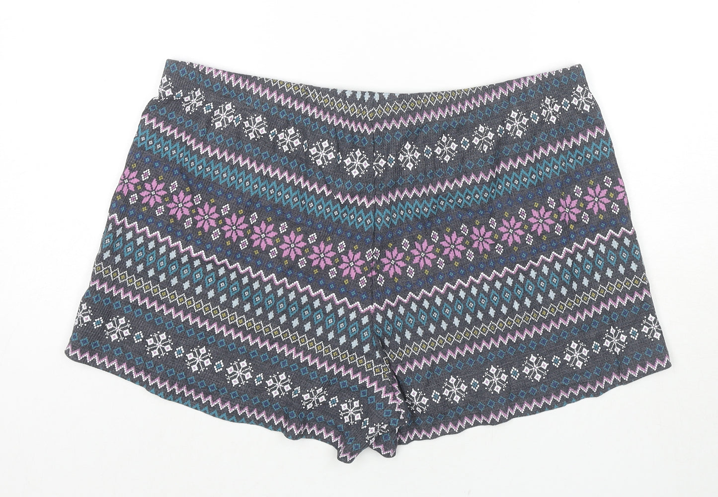 Marks and Spencer Womens Multicoloured Fair Isle Cotton Basic Shorts Size L L3 in Regular Pull On