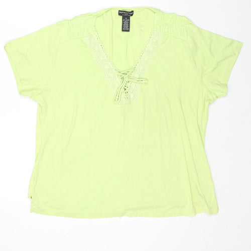 Stephanie Rogers Womens Green Cotton Basic T-Shirt Size 3XL V-Neck