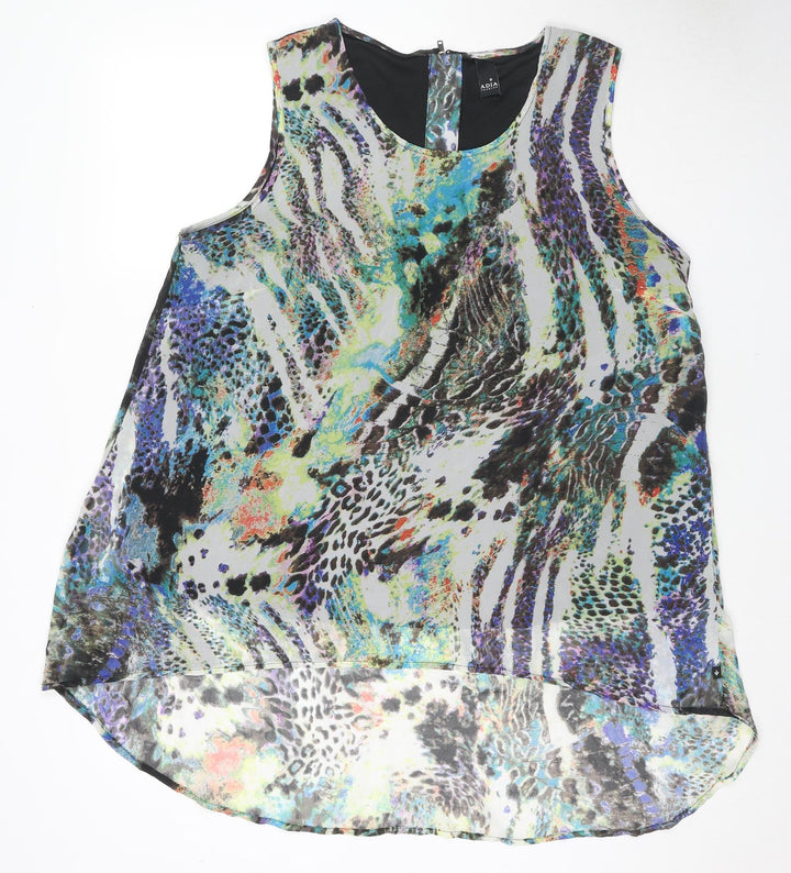 AIDA Womens Multicoloured Geometric Polyester Tunic Tank Size M Round Neck